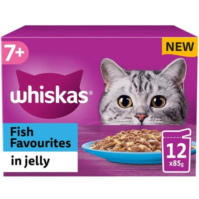 Whiskas | Wet Cat Food Pouches | Senior 7+ | Fish Favourites in Jelly - 12 x 85g